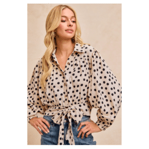 Polka Dot Print Tie Hem Cropped Blouse