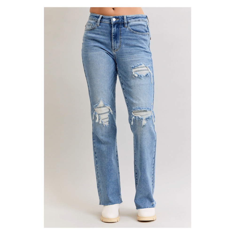 Judy Blue Mid Rise 90's Destroy Straight Denim Jeans