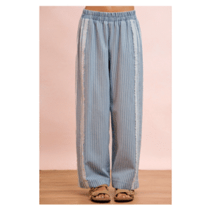 White Stripe Side Lace Trim Denim Pant
